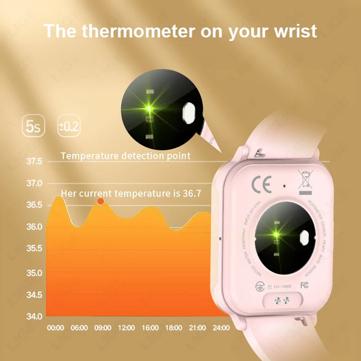 LIGE New 1.83 inch Women Smart Watch Health Monitor Thermometer Women’s Bracelet Bluetooth Call Lady Smartwatch For  Android ios