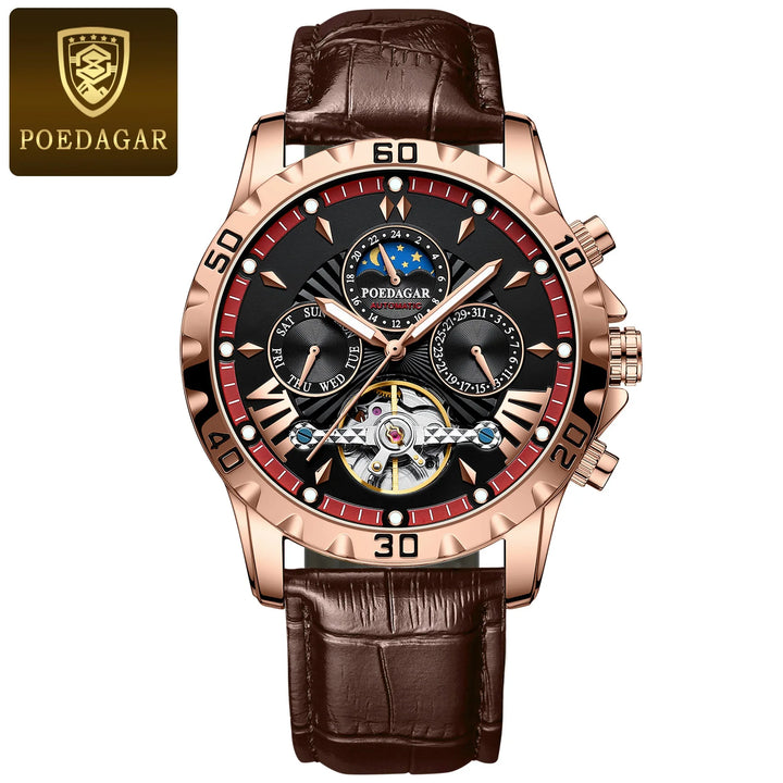POEDAGAR Luxury Automatic Mechanical Men Watch Hollow Tourbillon Waterproof Luminous Male Clock Week Date Business Men's Watches
