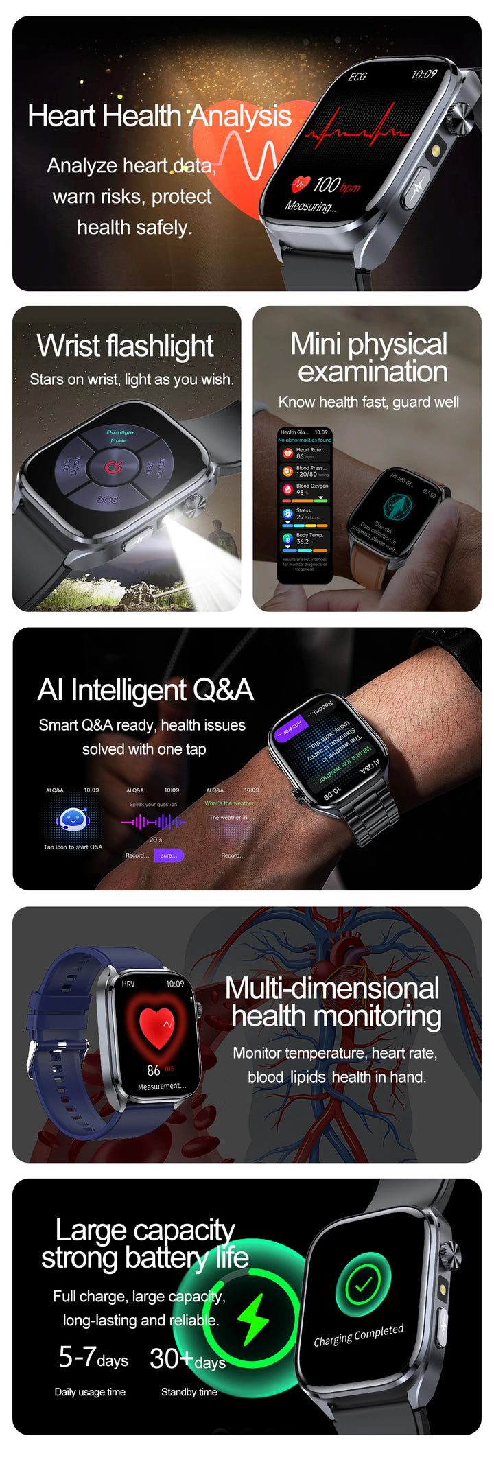 2025 New AI Intelligent ECG Health Smartwatches Men Blood Lipids Uric Acid Heart Rate 2.5D Dynamic UI Bluetooth Call Smart Watch