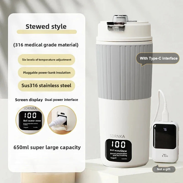 650ml Portable Electric Kettle Travel Boil Water Cup Thermo Pot Smart Teapot Temperature Adjustment Kettle With LED Display