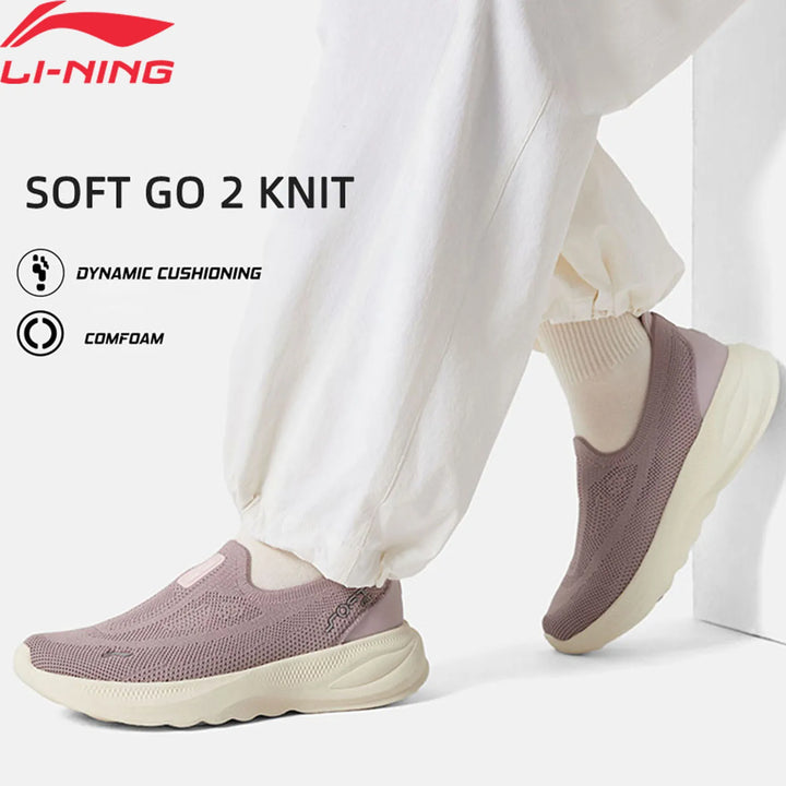 Li-Ning Women’s Soft Go 2 Knit Slip-On Walking Shoes – Ultra Lightweight, Super Comfy Breathable Cushioned Sneakers