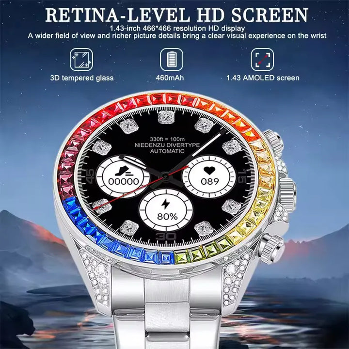 New For Rolex RI PRO Smart Watch Men AMOLED HD Outdoor Sports NFC GPS Compass Heart rate Waterproof Bluetooth Call Smartwatches