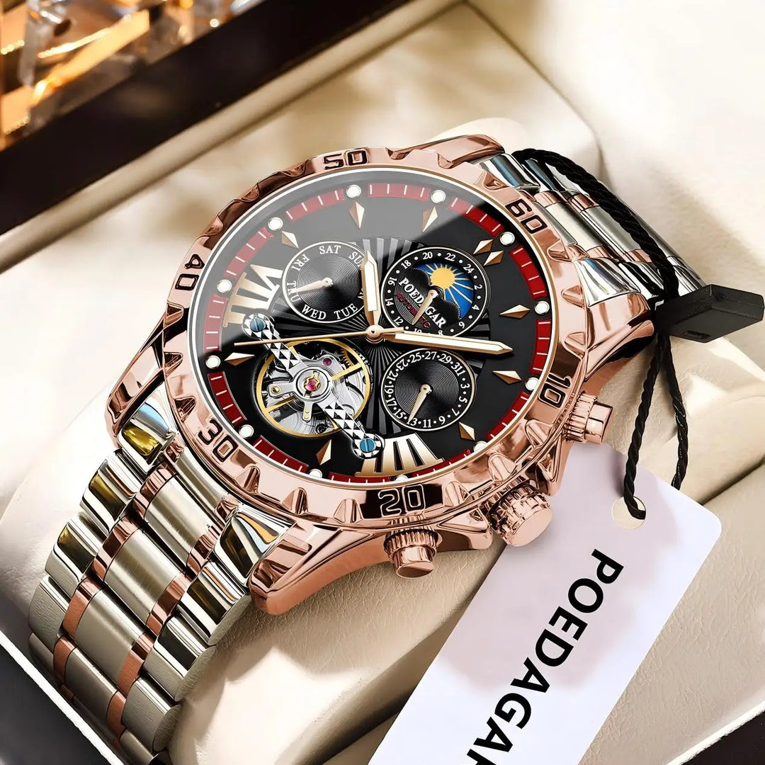 POEDAGAR Luxury Automatic Mechanical Men Watch Hollow Tourbillon Waterproof Luminous Male Clock Week Date Business Men's Watches