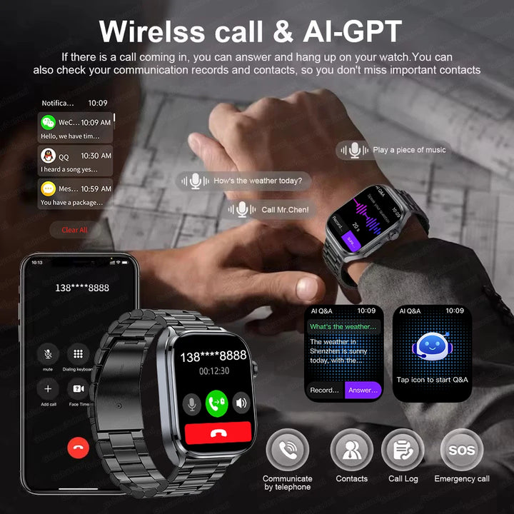 2025 New AI Intelligent ECG Health Smartwatches Men Blood Lipids Uric Acid Heart Rate 2.5D Dynamic UI Bluetooth Call Smart Watch