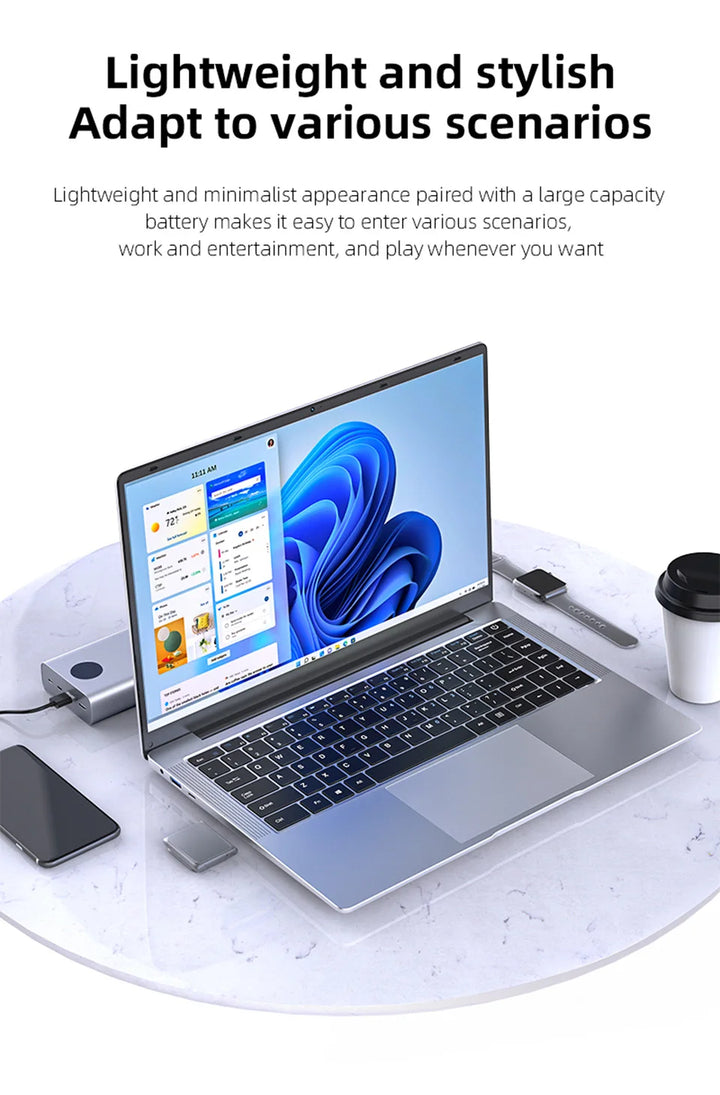 14.1" Ultra Slim Windows 11 Pro Laptop Computer intel Atom A3950 12GB RAM 1TB 2TB SSD Notebook PC 1080P HD Office Study Laptops