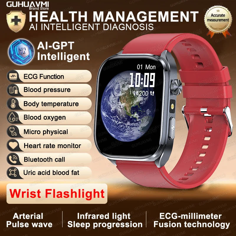 2025 New AI Intelligent ECG Health Smartwatches Men Blood Lipids Uric Acid Heart Rate 2.5D Dynamic UI Bluetooth Call Smart Watch