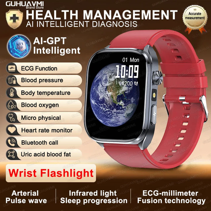 2025 New AI Intelligent ECG Health Smartwatches Men Blood Lipids Uric Acid Heart Rate 2.5D Dynamic UI Bluetooth Call Smart Watch