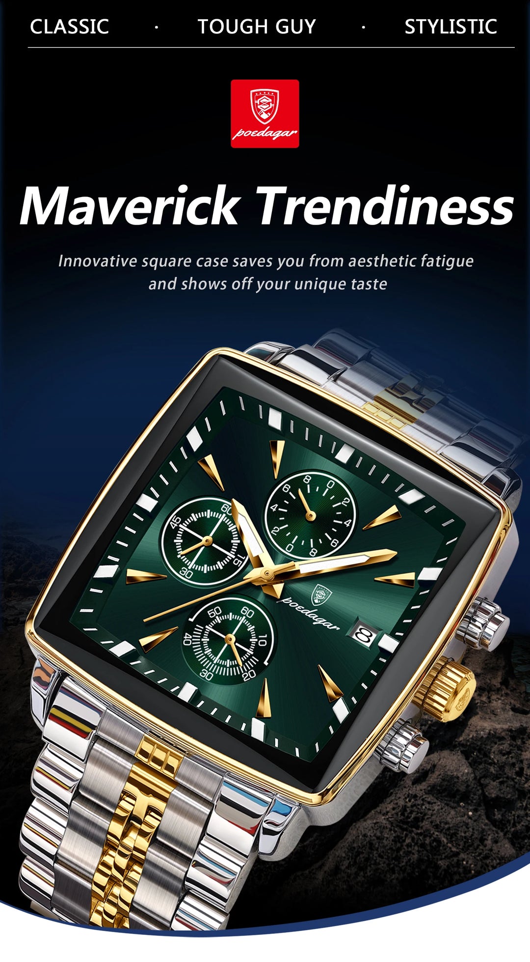 POEDAGAR Imperial Chronograph -  Swiss Luminous Luxury Quartz Men’s Watch