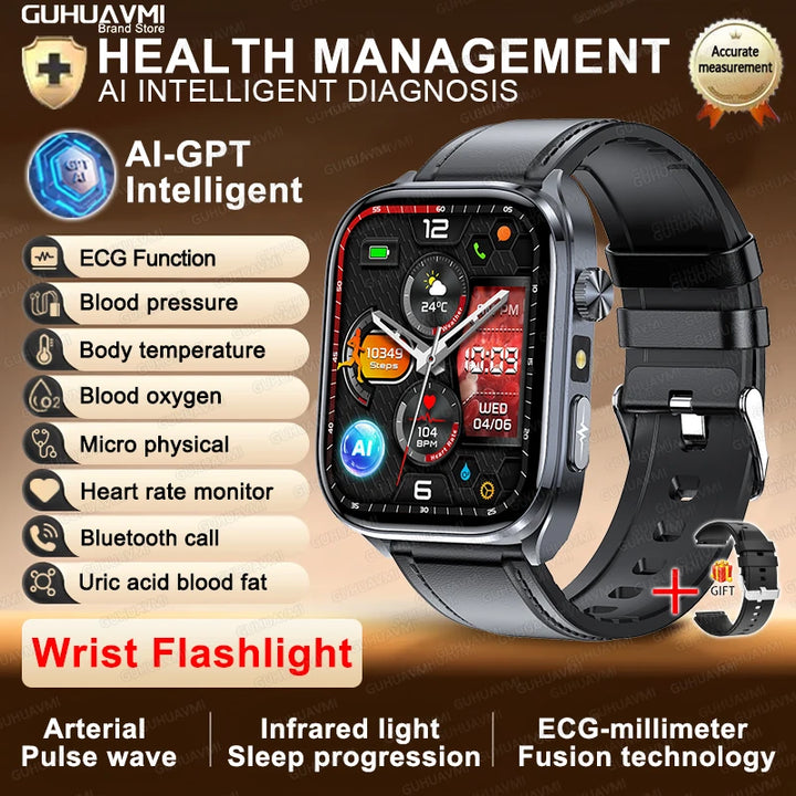 2025 New AI Intelligent ECG Health Smartwatches Men Blood Lipids Uric Acid Heart Rate 2.5D Dynamic UI Bluetooth Call Smart Watch