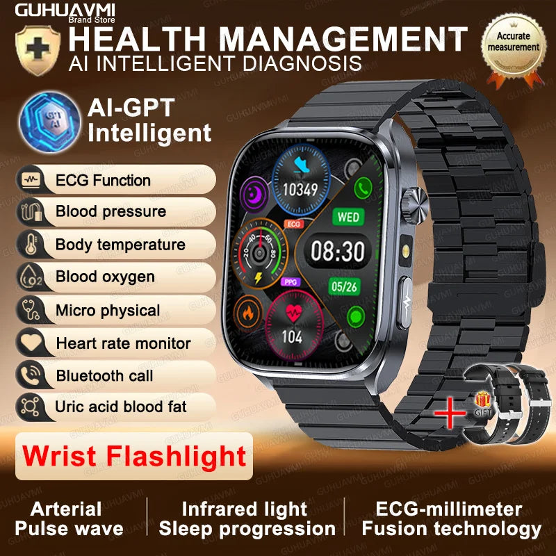 2025 New AI Intelligent ECG Health Smartwatches Men Blood Lipids Uric Acid Heart Rate 2.5D Dynamic UI Bluetooth Call Smart Watch