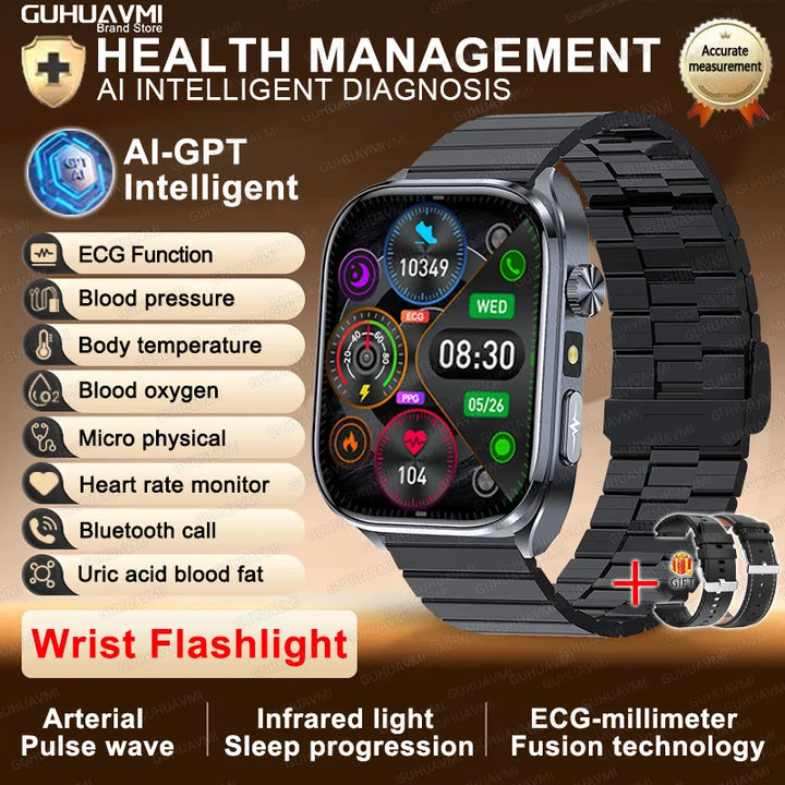 2025 New AI Intelligent ECG Health Smartwatches Men Blood Lipids Uric Acid Heart Rate 2.5D Dynamic UI Bluetooth Call Smart Watch