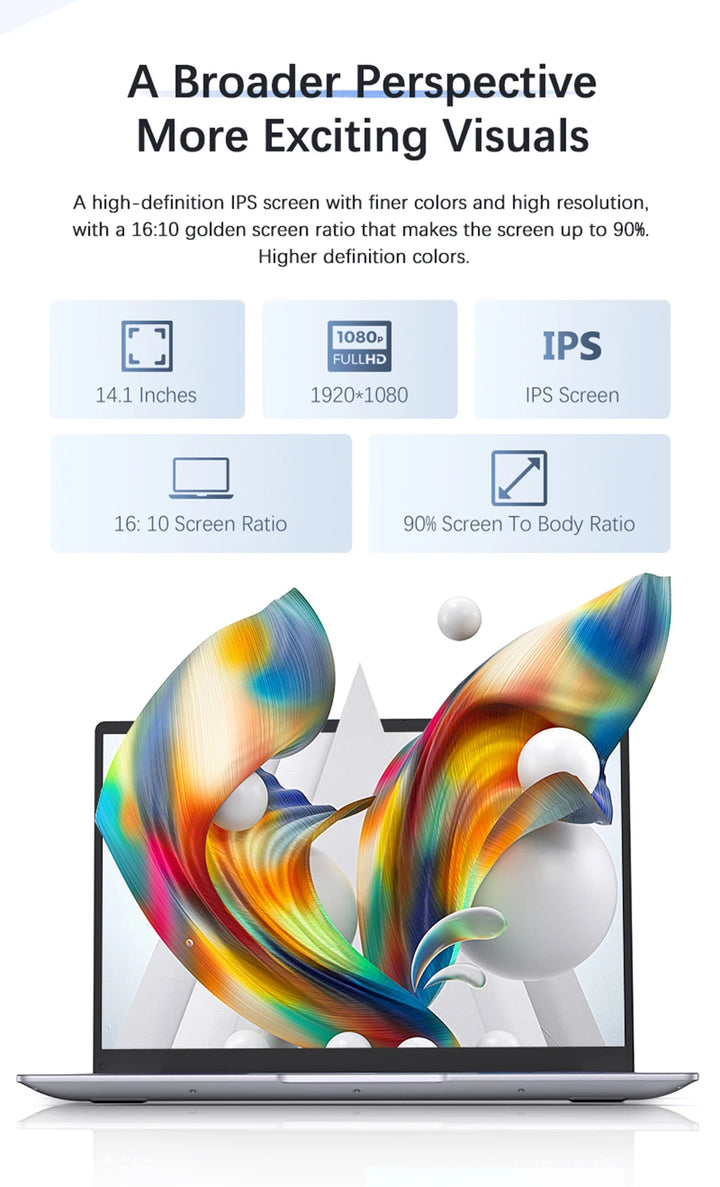 14.1" Ultra Slim Windows 11 Pro Laptop Computer intel Atom A3950 12GB RAM 1TB 2TB SSD Notebook PC 1080P HD Office Study Laptops