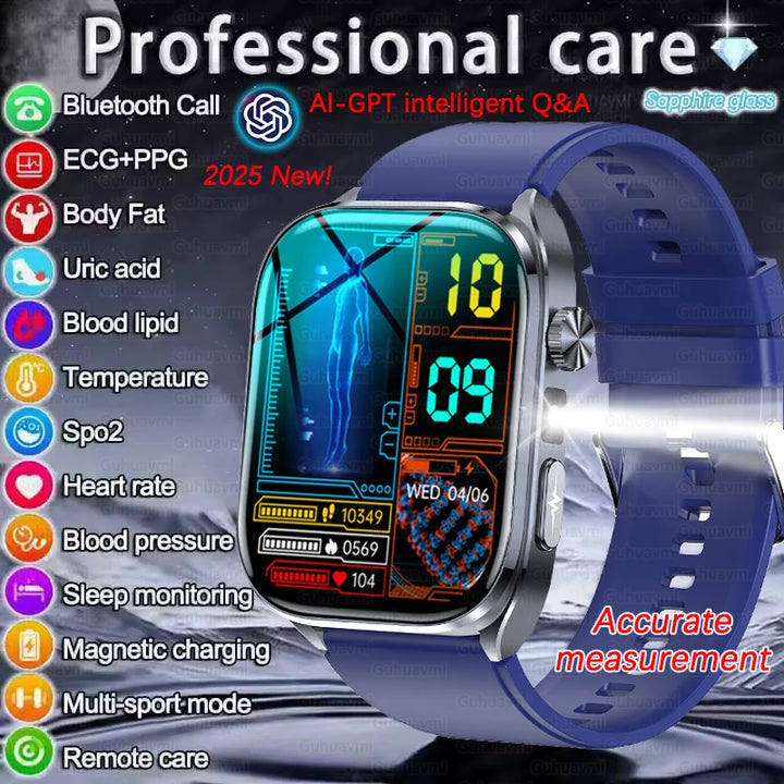 2025 New AI Intelligent ECG Health Smartwatches Men Blood Lipids Uric Acid Heart Rate 2.5D Dynamic UI Bluetooth Call Smart Watch