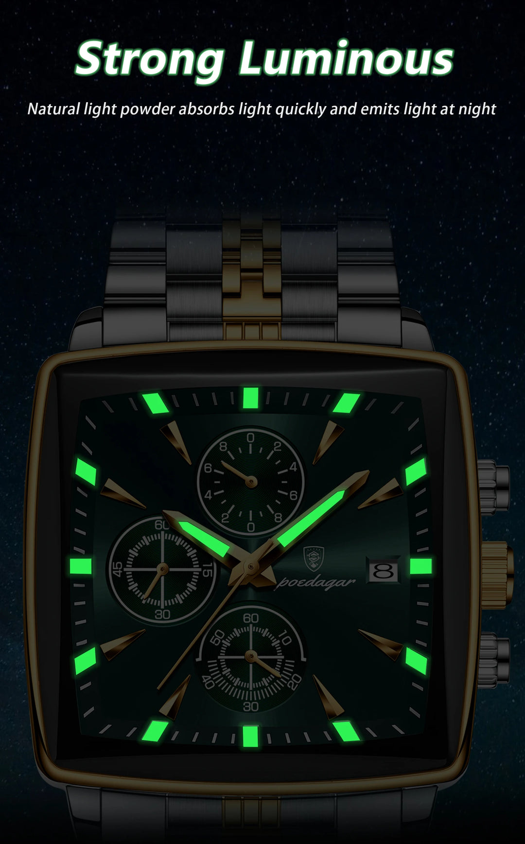 POEDAGAR Imperial Chronograph -  Swiss Luminous Luxury Quartz Men’s Watch